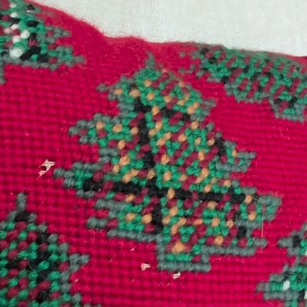 Festive Red & Green Needlepoint Christmas Tree Holiday Pillows Vintage Set of 2